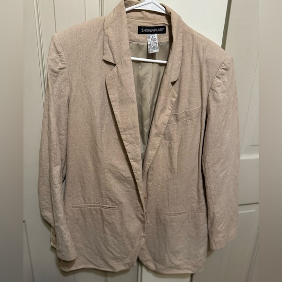 Vintage Savannah Linen Blend Women's Beige Blazer 8P - Picture 1 of 5